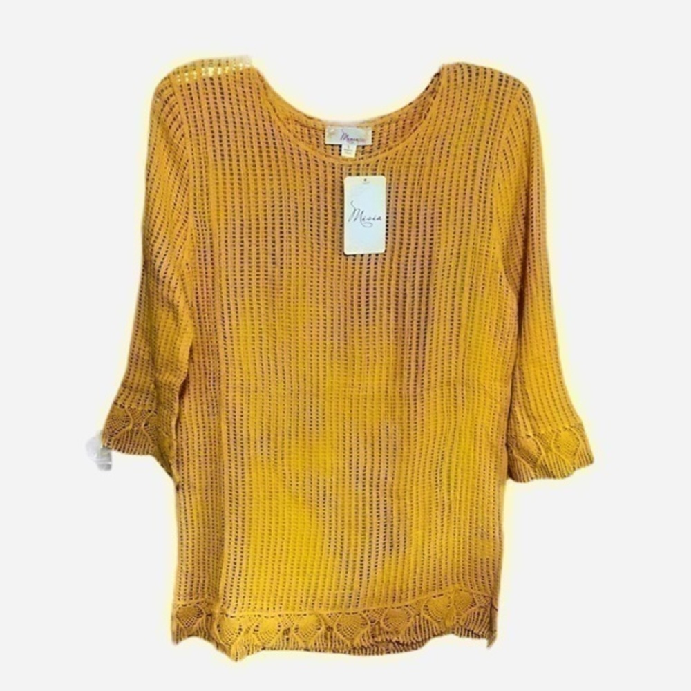 Misia Mustard Knit SheerBlouse - NWT - Size Small
